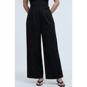 NWOT Madewell Womens Petite The Curvy Harlow Pant 8P Wide Leg Drapey Twill Black